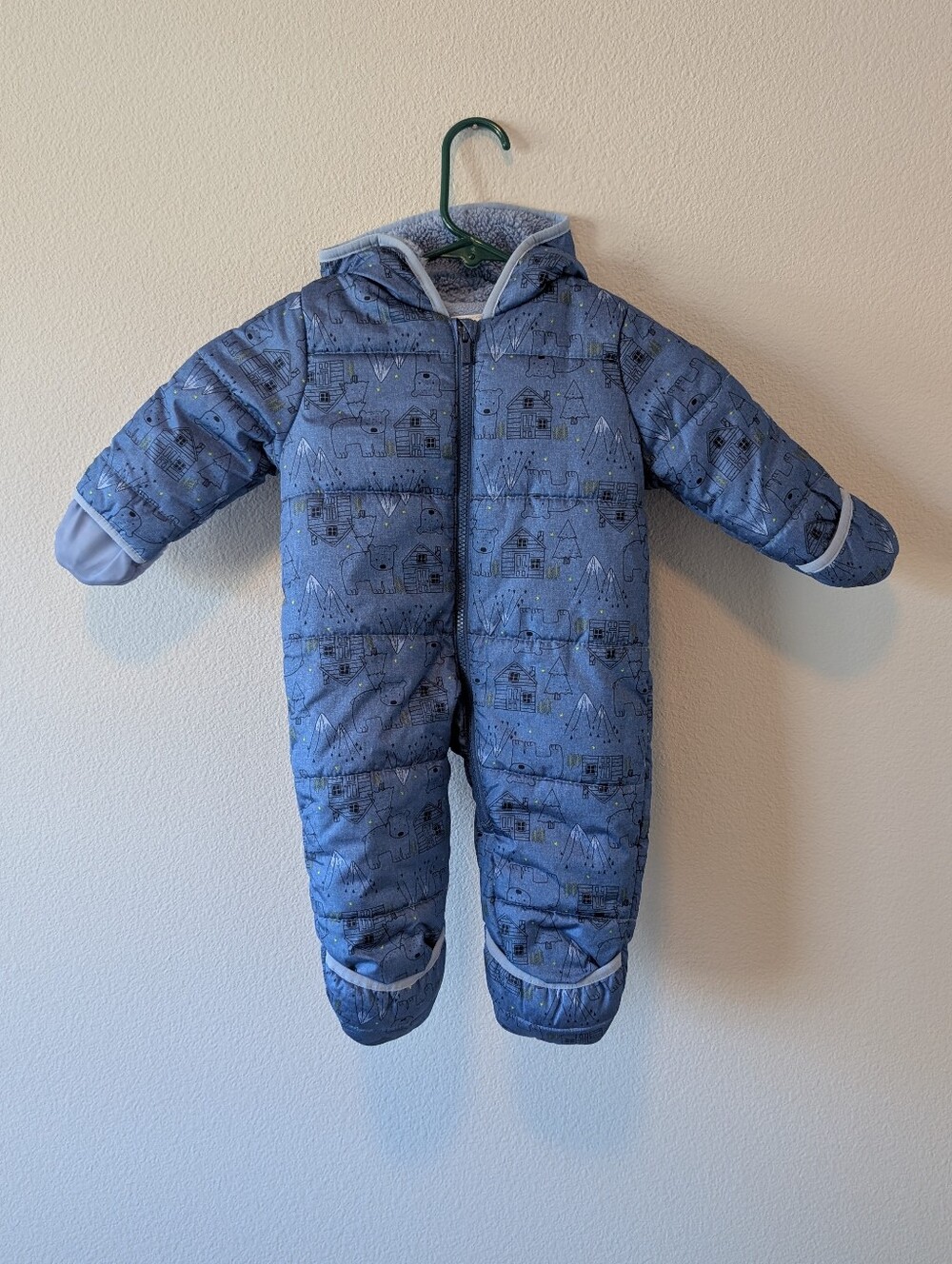 Carter's Light Blue Quilted Baby Snowsuit One-Piece with Hood SZ 6-9mon